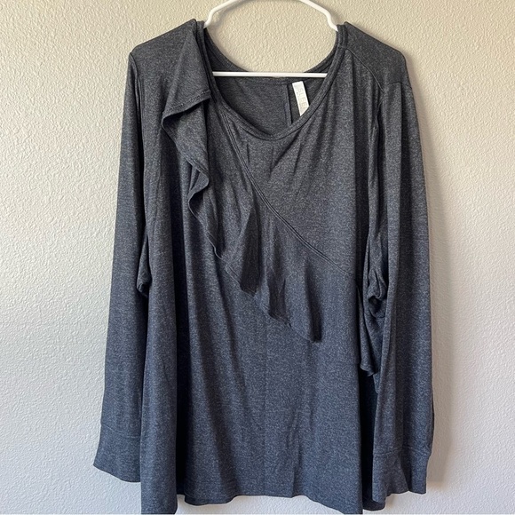 Sleep by Cacique Lane Bryant Dark Gray Long Sleeve Ruffle Top- Size 22/24 - Picture 5 of 6